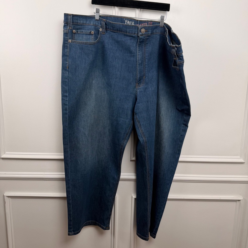True Nation‎ Mens Relaxed Fit Jeans Medium Wash Blue Denim 54x28 Stretch DXL
